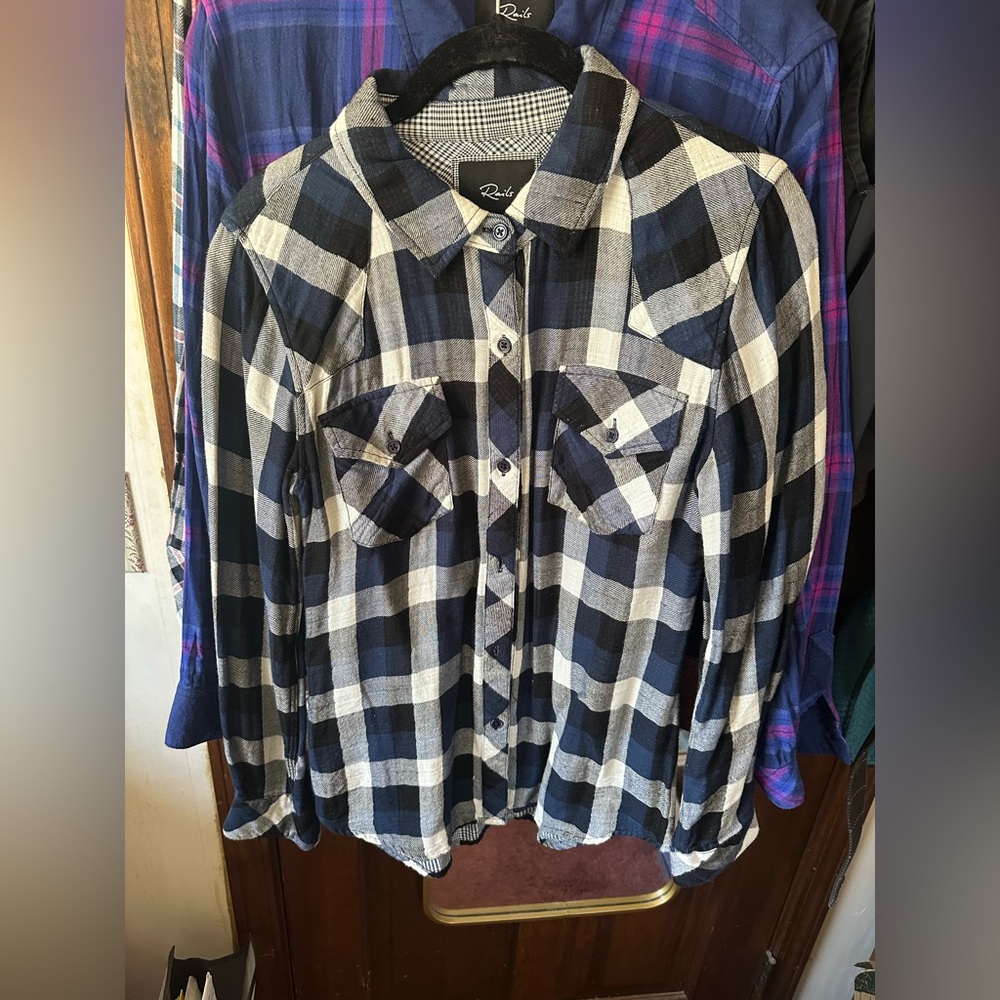 Rails Navy & White Plaid Shirt with Button Front